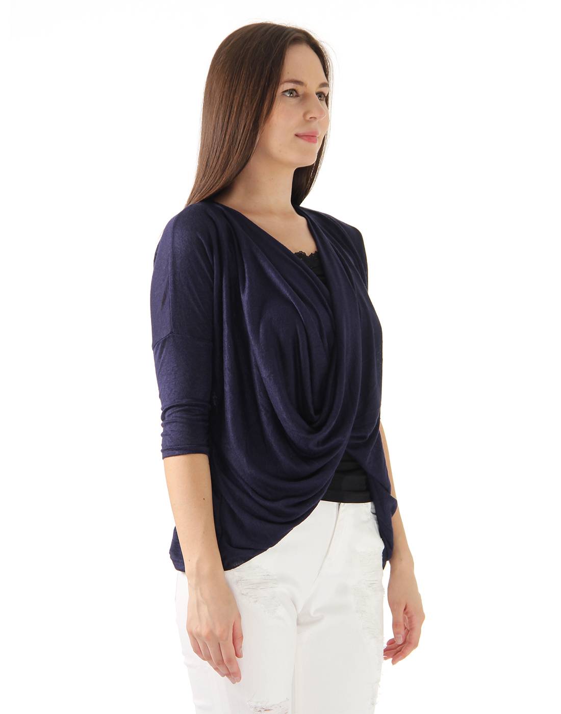 Ax Paris Women Casual Wear Navy Blue Asymmetric Top